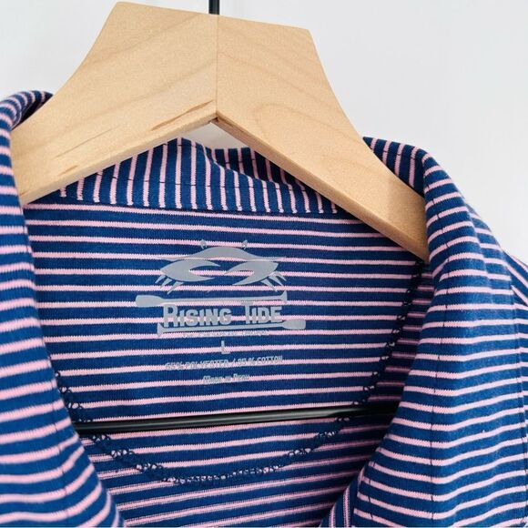 Rising Tide Stripe Performance Polo Shirt Short Sleeve Navy Pink Men's Large NEW - Picture 4 of 5